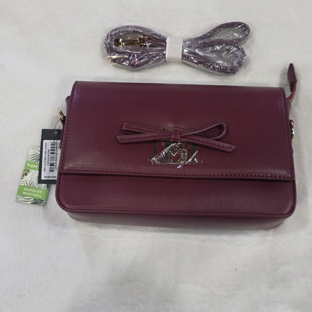 Badgley Mischka Maroon Crossbody Bag with Gold Hardware